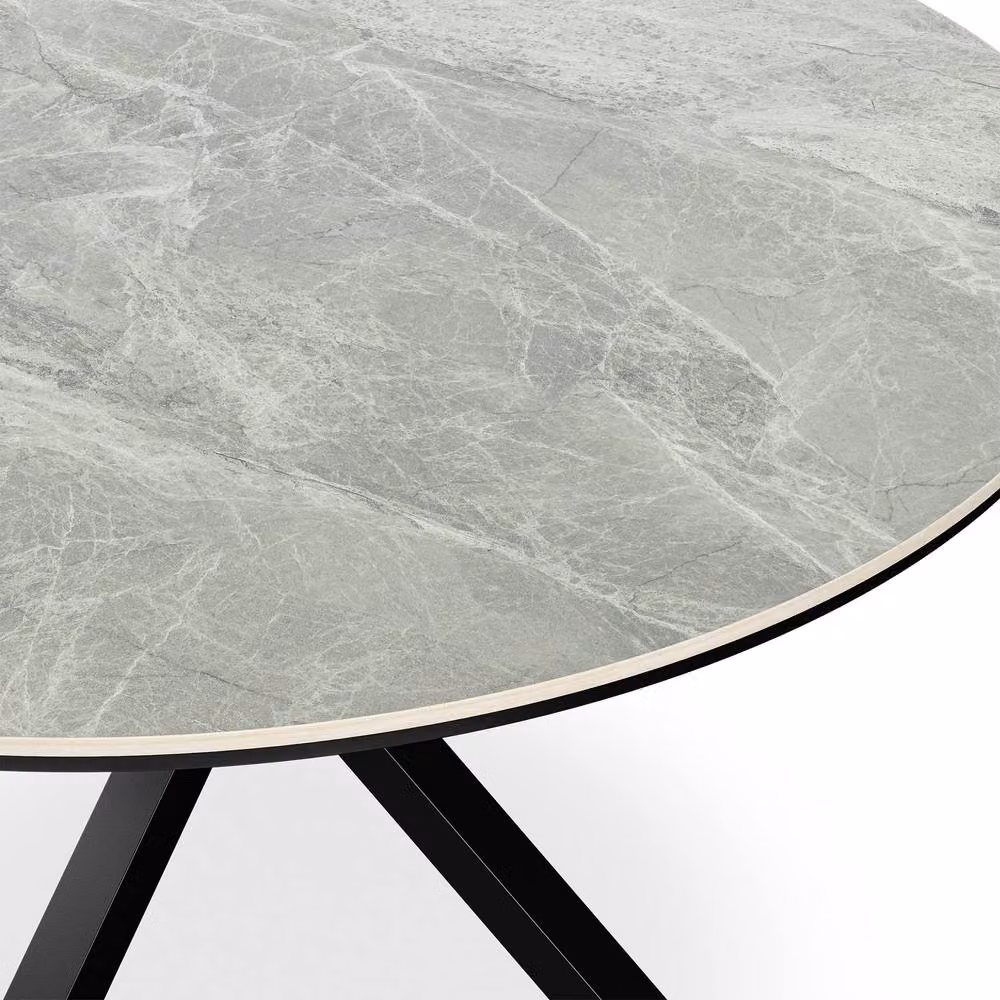More4Homes Calne Round Ceramic Dining Table in Light Grey with 6 Nova Velvet Chairs – 3