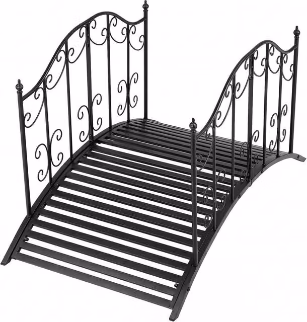 Gymax Arched Garden Bridge with Dual Patterned Metal Side Rails in Black, 118 cm