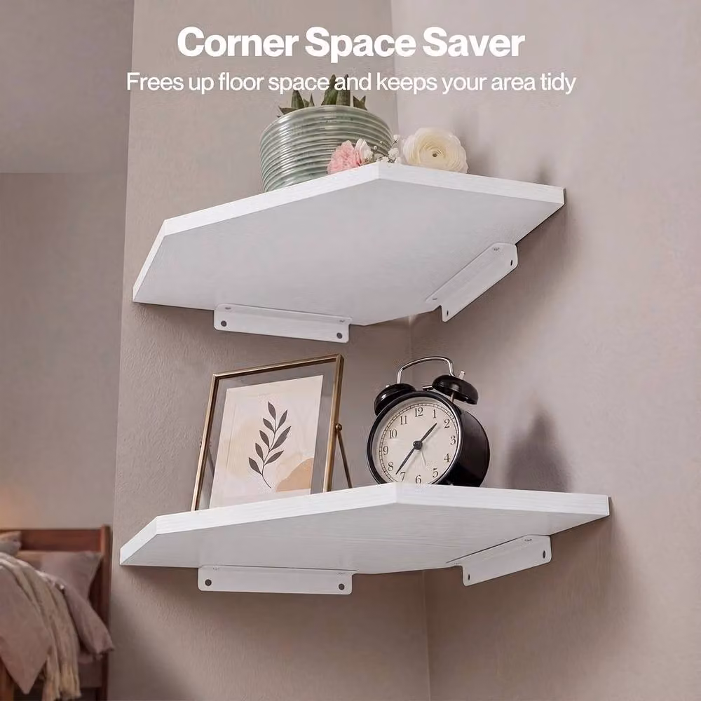 Kelvenix 2 Pack White Wall Mounted Floating Corner Shelves – 2