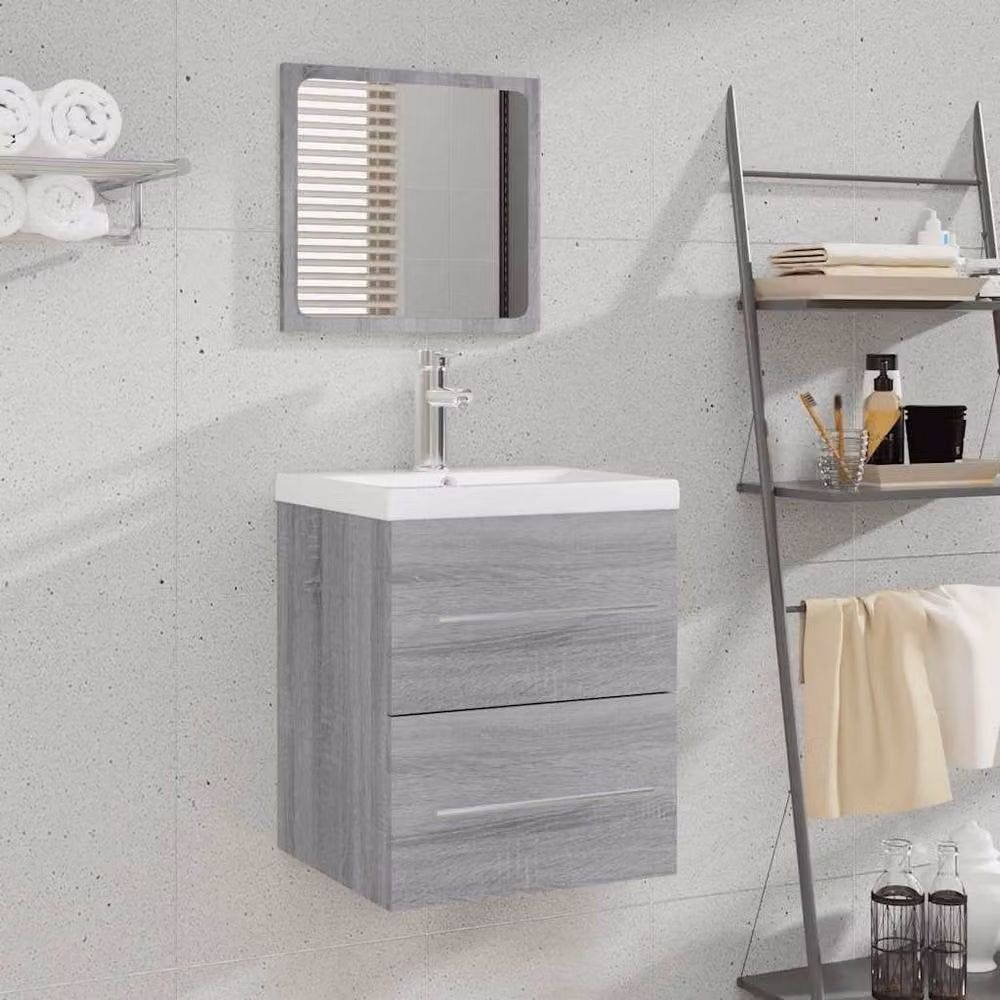 Berkfield Home Grey Sonoma Bathroom Cabinet with Mirror and LED Lighting, W/D/H: 41 x 38.5 x 48 cm – 2