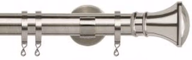 New Edge Blinds 35mm Metal Curtain Pole Set with Trumpet Finials in Silver, Length: 270 cm