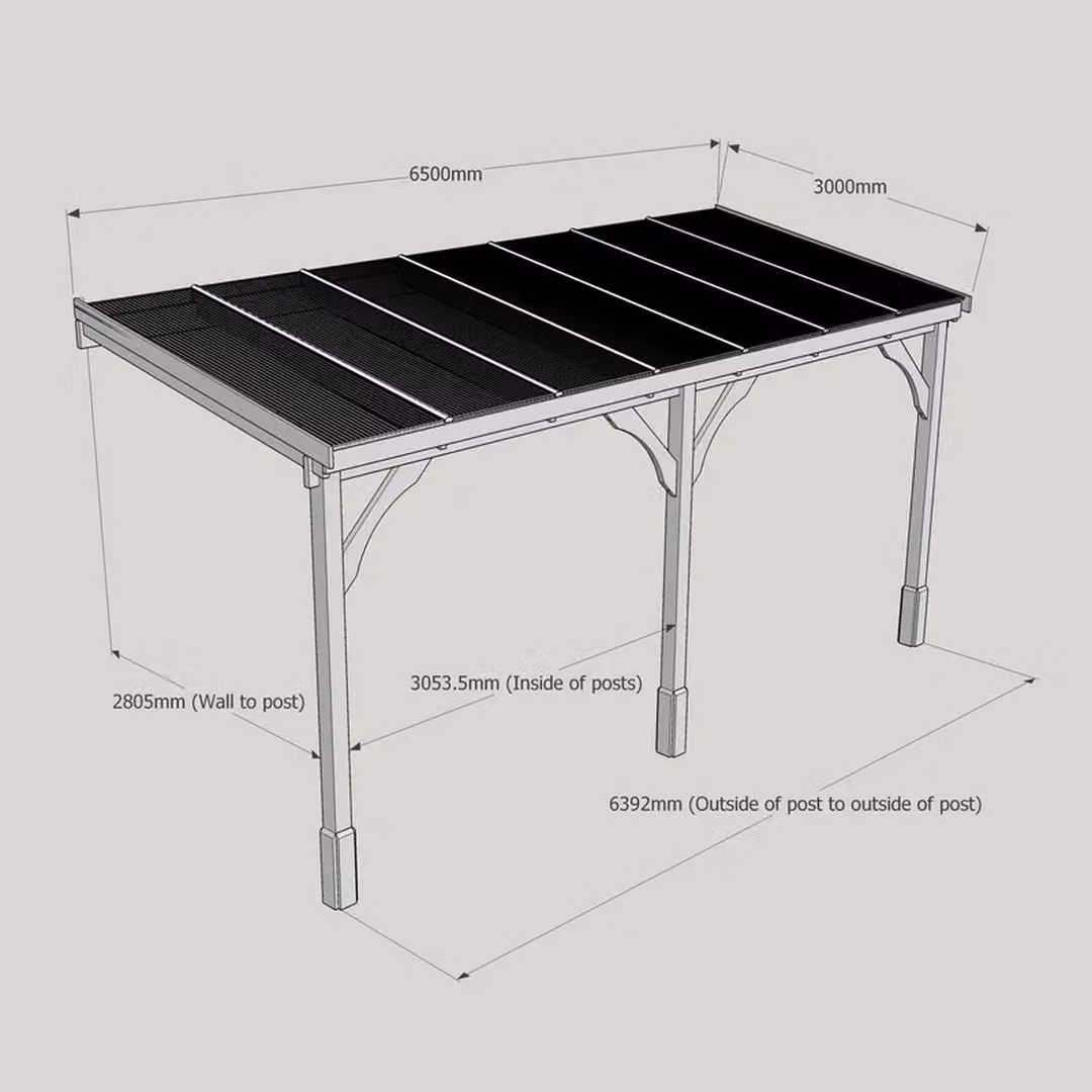 Rutland County Garden Furniture Ltd Rustic Brown Wood and Polycarbonate Lean-to Pent Carport, W: 650 cm, L: 300 cm – 4