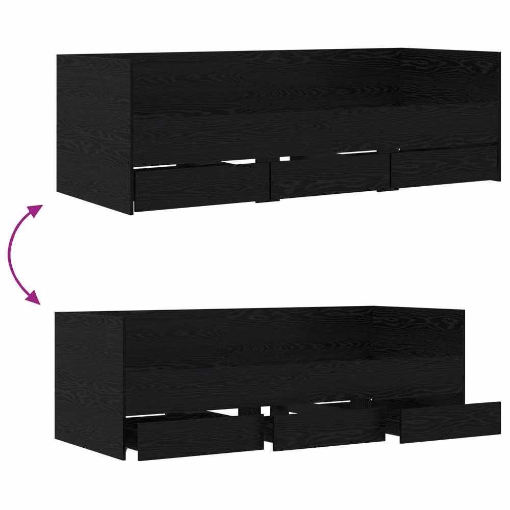 Berkfield Home Modern Bed Frame with Storage Drawers in Black Oak, W/D/H: 200 x 80 x 65 cm – 4