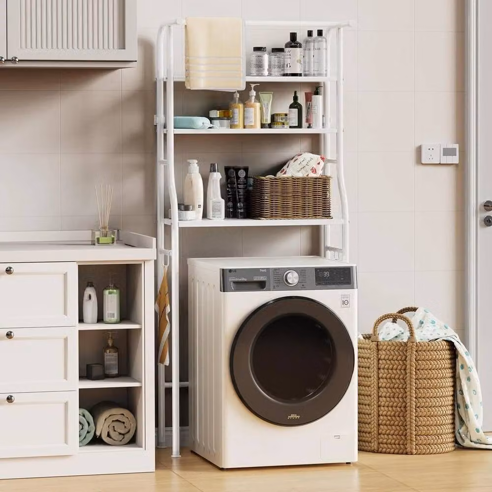 PAWNORA White Metal Freestanding Bathroom Storage Rack with 3 Adjustable Shelves – 3