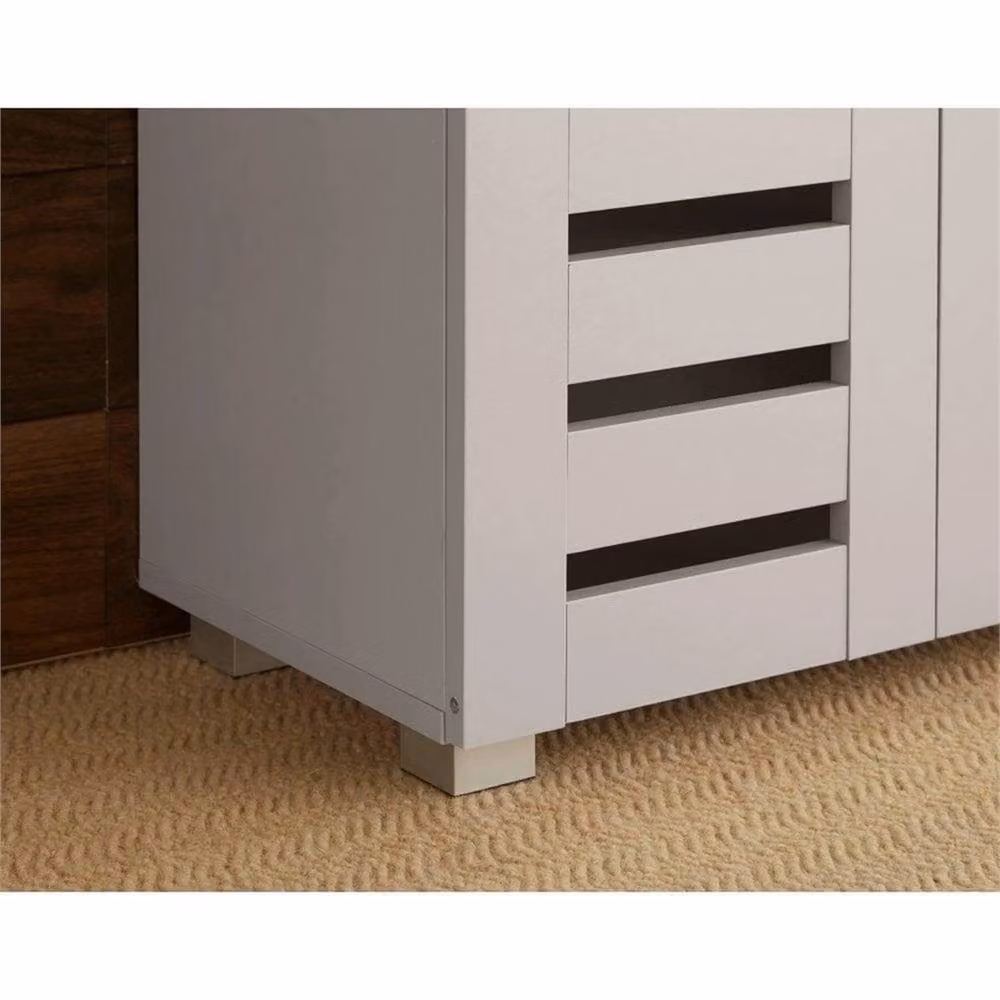 Nordara Grey Wooden 2 Door Shoe Cabinet with Slatted Hinged Doors, W/D/H: 100 x 100 x 100 cm – 4