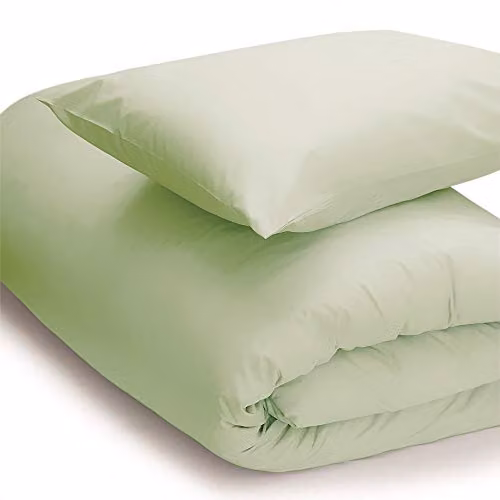 Belledorm Easycare Polycotton Percale 200 Thread Count Duvet Cover in Green and Beige
