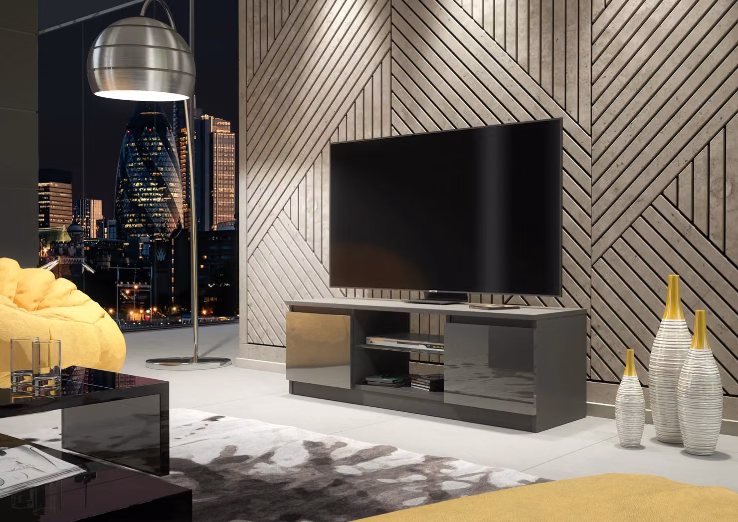 Creative Furniture Modern Glossy TV Unit in Grey, W/D/H: 120 x 40 x 38 cm – 2
