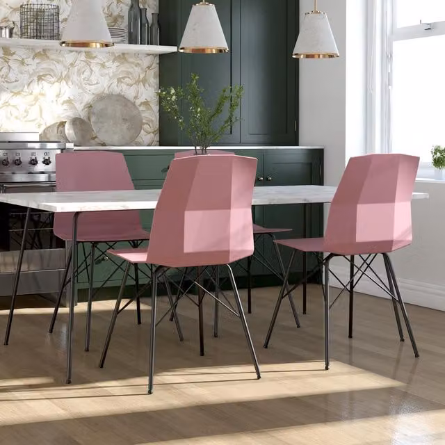 Dorel Home CL Riley Modern Geometric Moulded Dining Chair in Pink with Metal Legs