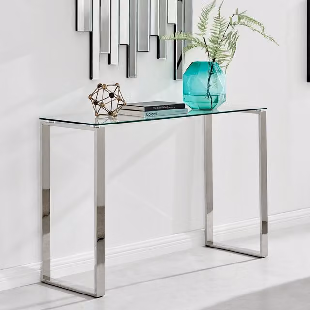 FurnitureboxUK Miami Chrome Metal and Glass Console, Coffee, End and Side Table Set in Grey