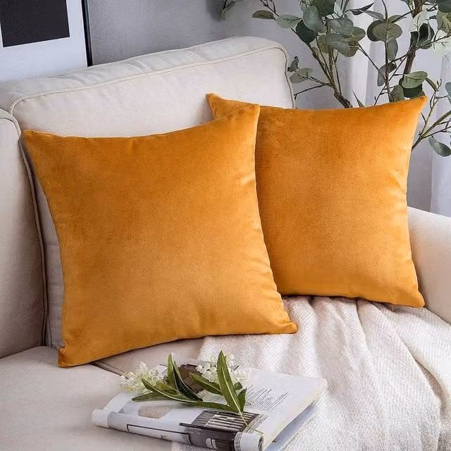 YnysTec Plush Velvet Square Cushion Cover in Bright Yellow, W x D: 50 x 50 cm