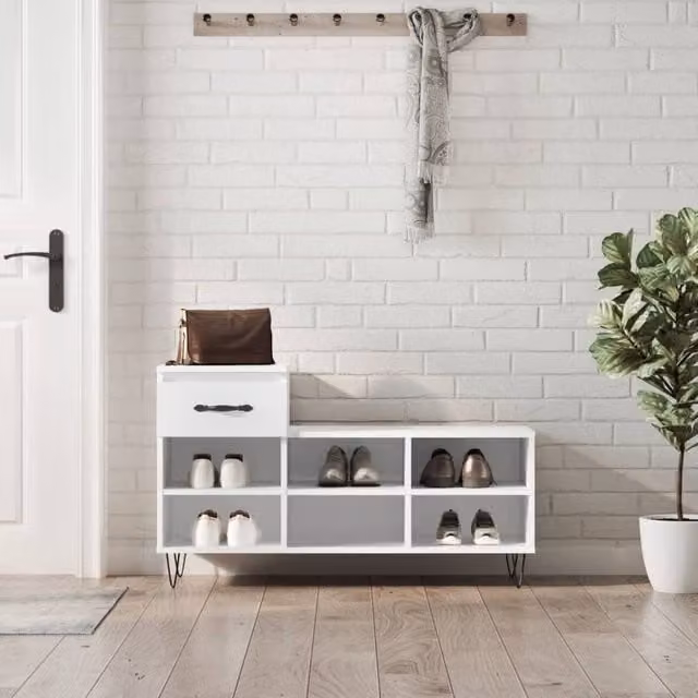 Berkfield Home Modern White Shoe Cabinet with Doors and Drawers, W/D/H: 102 x 36 x 60 cm