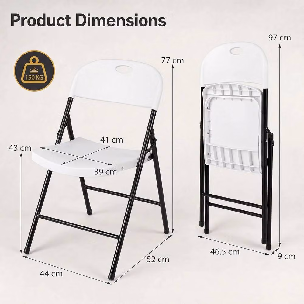 SPETLEK 4-piece Set of Foldable Plastic and Metal Dining Chairs in White – 2