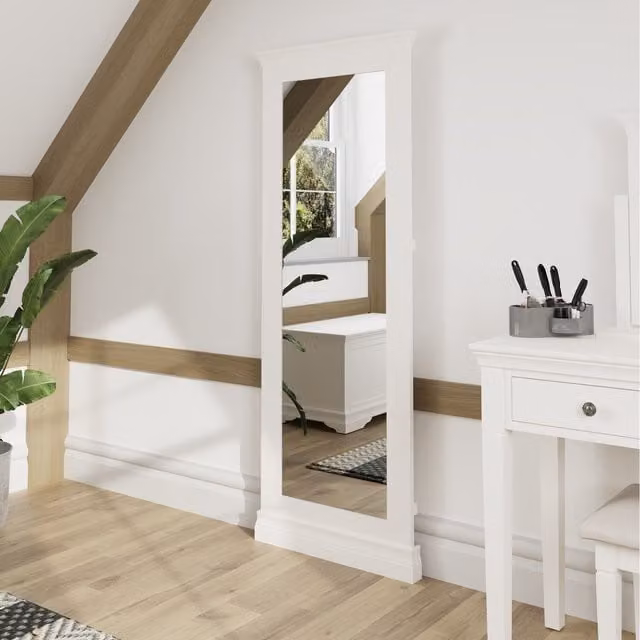 Home Source Swanley Adjustable Freestanding Tall Cheval Mirror in White Wood