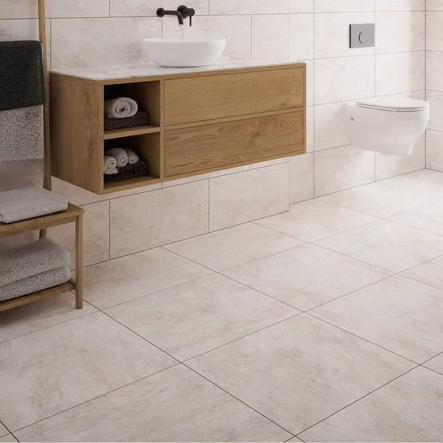 Johnson Tiles Arlo Stone Effect Matt Ceramic Floor Tile in Beige Shale
