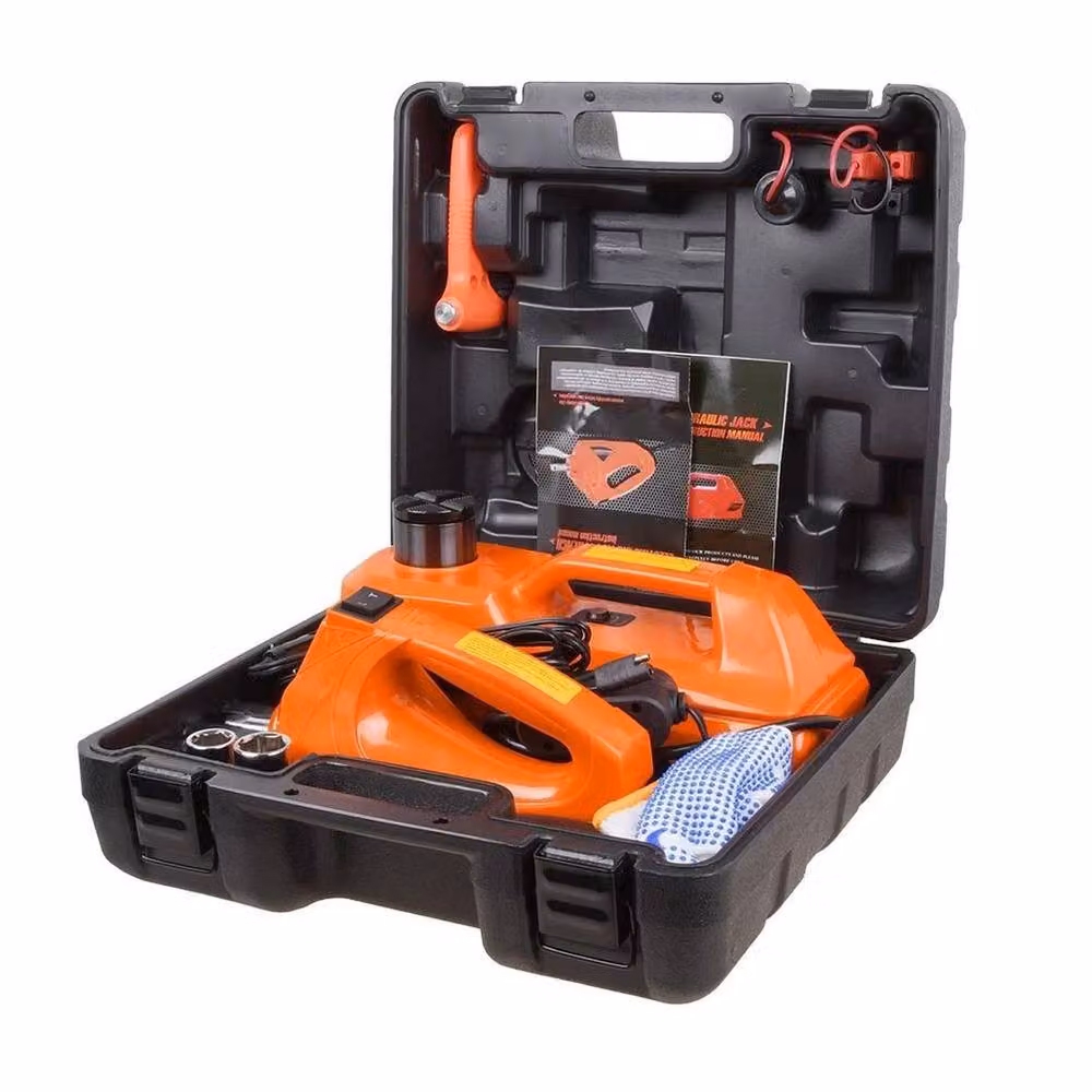 NESTLUNE 5 Ton 12V Electric Hydraulic Car Jack Lift Kit in Orange, W: 100 cm, D: 40 cm – 4