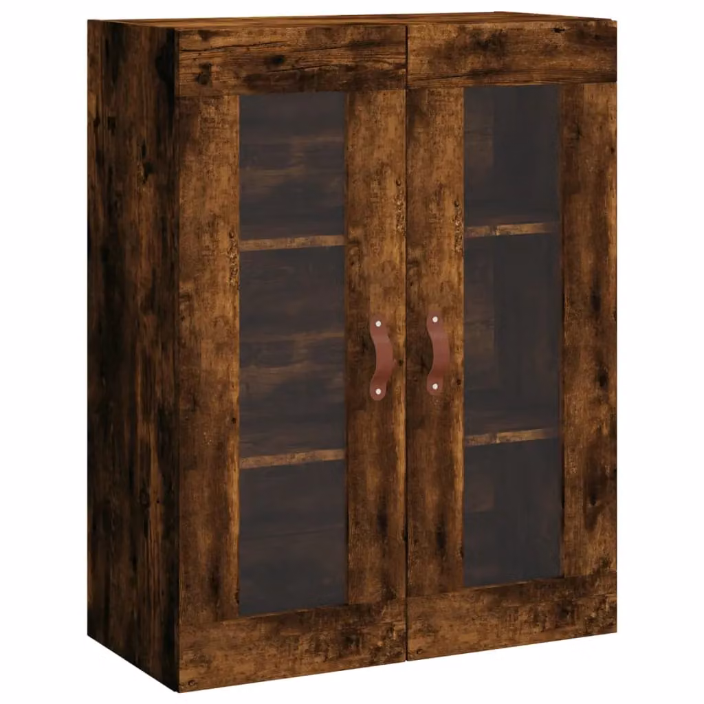 Berkfield Home Wall Mounted Smoked Oak Cabinet with Glass Doors in Brown, W/D/H: 69.5 x 34 x 90 cm – 2