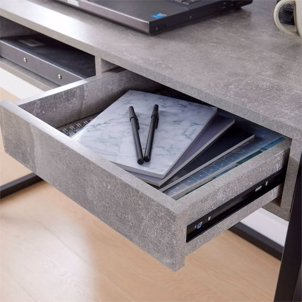 SPETLEK Grey and Oak Computer Desk and Laptop Workstation with Metal Sled Base – 4