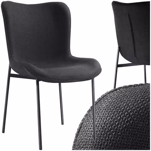 tectake Tessa Scandinavian Style Dining Chair in Black Woven Fabric with Metal Legs – 1