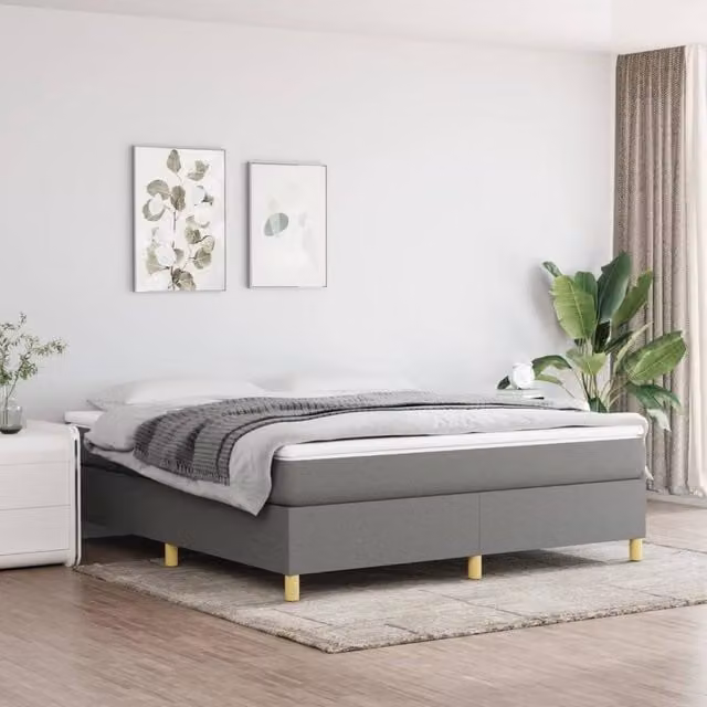 Berkfield Home Super King Box Spring Bed Frame in Grey Fabric, W/D/H: 180 x 200 cm – 1