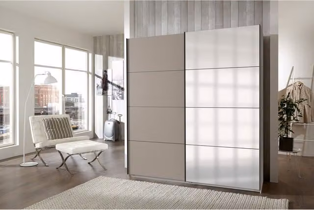 Alast 2 Door Sliding Wardrobe in Grey and White, Width: 180 cm