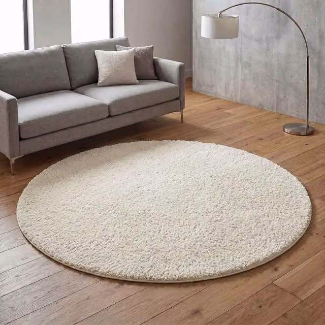 Desire Rugs Plain Modern Machine Woven Shaggy Area Rug, Beige/White, W/D: 120 x 120 cm – 1