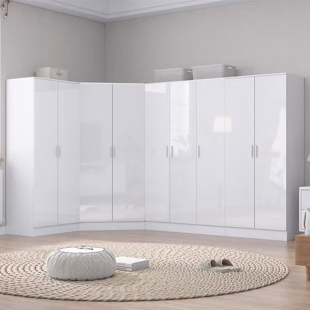 REFLECT Wardrobe Bundle in White Gloss and Matt White, including Corner, 3-Door and 2x 2-Door Units