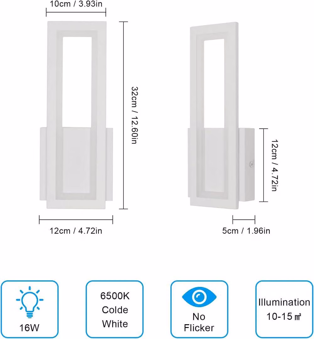 Goeco Modern LED Wall Light in White with Cool White 6500K Light – 3