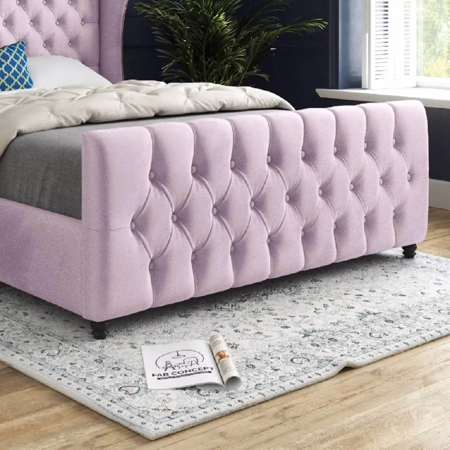 Casani Donati Upholstered Soft Velvet Bed Frame in Pink, W/D/H: 120 x 200 x 137 cm – 3