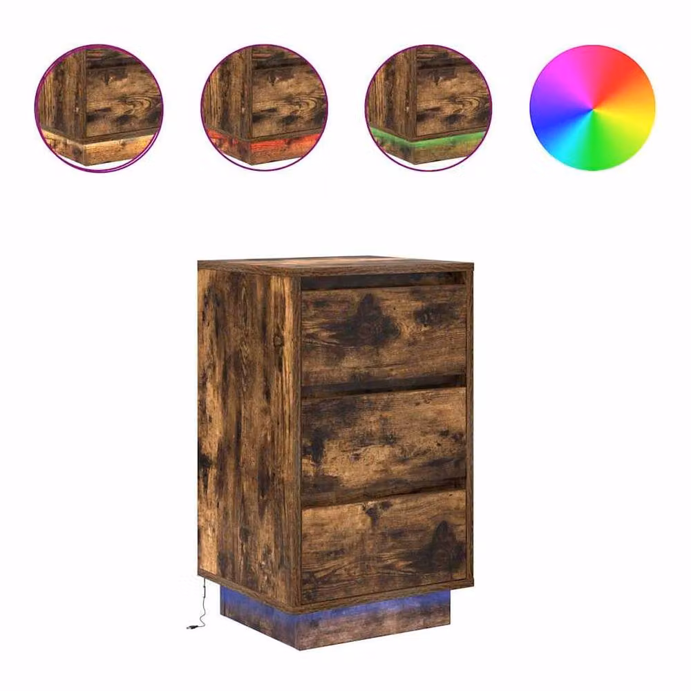 Berkfield Home Durable Bedside Cabinet with Integrated LED Lights in Smoked Oak, W/D/H: 38 x 34 x 65 cm – 3