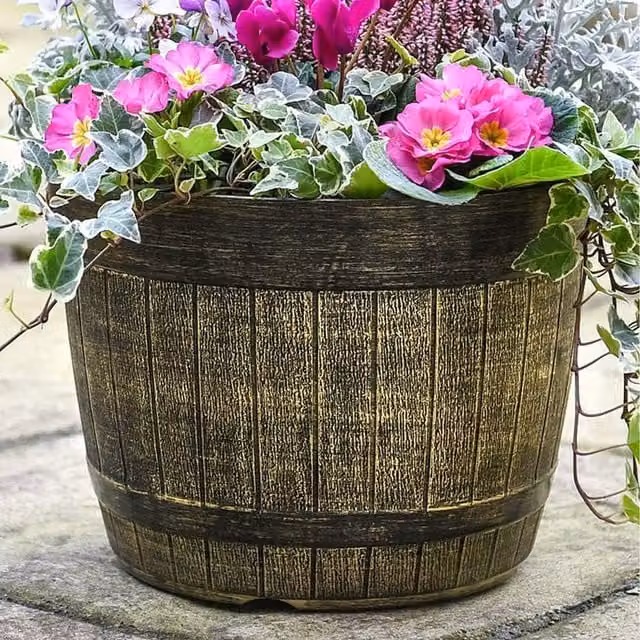 Garden Gear Gold Whisky Barrel Plastic Planter Tub