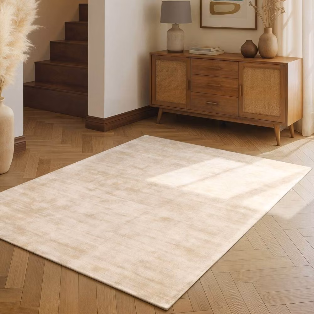 Vikosa Jane Viscose Soft Plain Rectangular Rug in Beige, W: 80 cm x L: 150 cm – 3