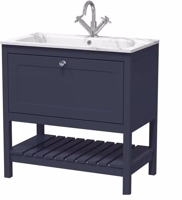Balterley Coppenhall Contemporary Blue 1 Drawer Vanity Basin Unit with Stone Top, W: 80 cm