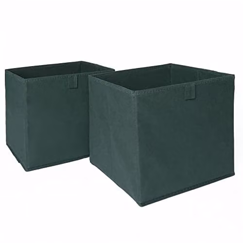 OHS Set of 2 Fabric Foldable Storage Boxes with Handles, Green, W/D/H: 27 x 27 x 19.68 cm – 1