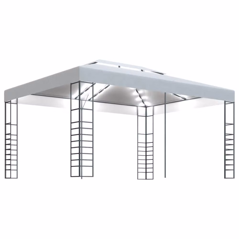 Berkfield Home White Gazebo with LED String Lights, W: 400 cm, D: 300 cm, H: 270 cm – 2
