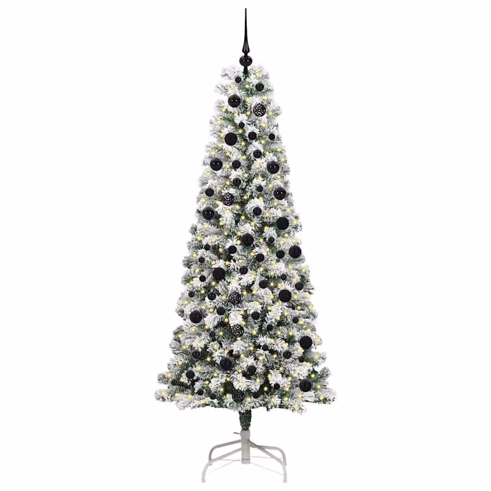 Berkfield Home Artificial Hinged Christmas Tree in Green and White, Height: 210 cm – 3