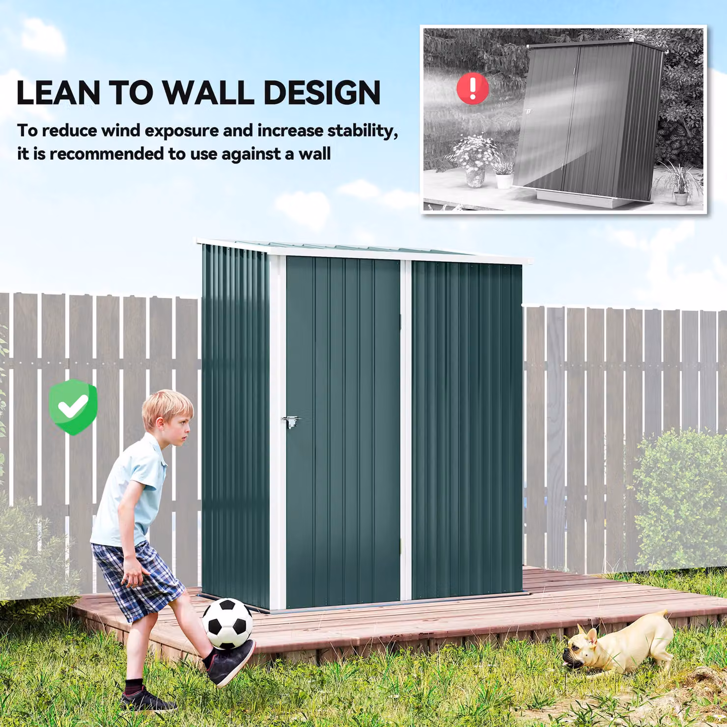 OUTSUNNY Green Galvanised Steel Outdoor Storage Shed with Lockable Single Door – 2