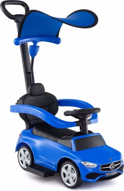 Costway Mercedes 3-in-1 Kids Ride On Push Car with Canopy, Light and Sound, Blue