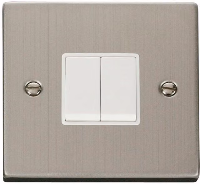 SE HOME Stainless Steel 2 Gang 2 Way Surface Mounted Light Switch in White and Silver