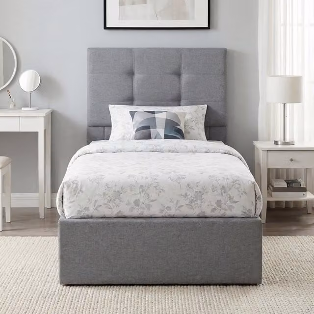 HOMCOM Single Upholstered Ottoman Bed Frame with Gas Lift Base and Tufted Headboard in Grey