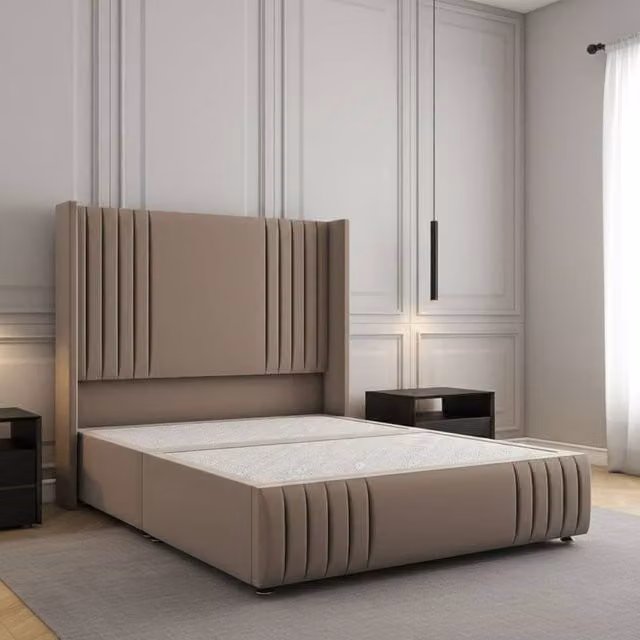Regional Furnishings Double Divan Bed with 54 inch Plush Velvet Headboard and Footboard in Bronze, W/D/H: 140 x 200 cm