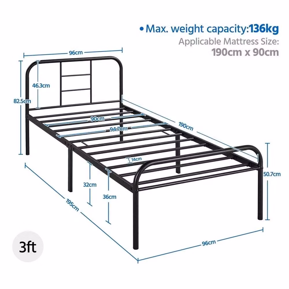 Kelvenix Black Single Metal Bed Frame, W/D/H: 90 x 190 cm – 2