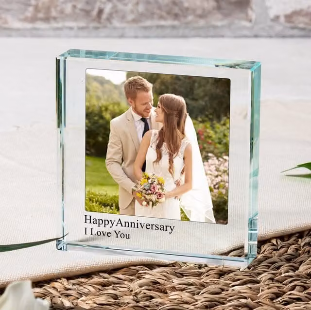 Uniqueful Personalised Glass Token Anniversary Gift for Couples in Transparent and Beige