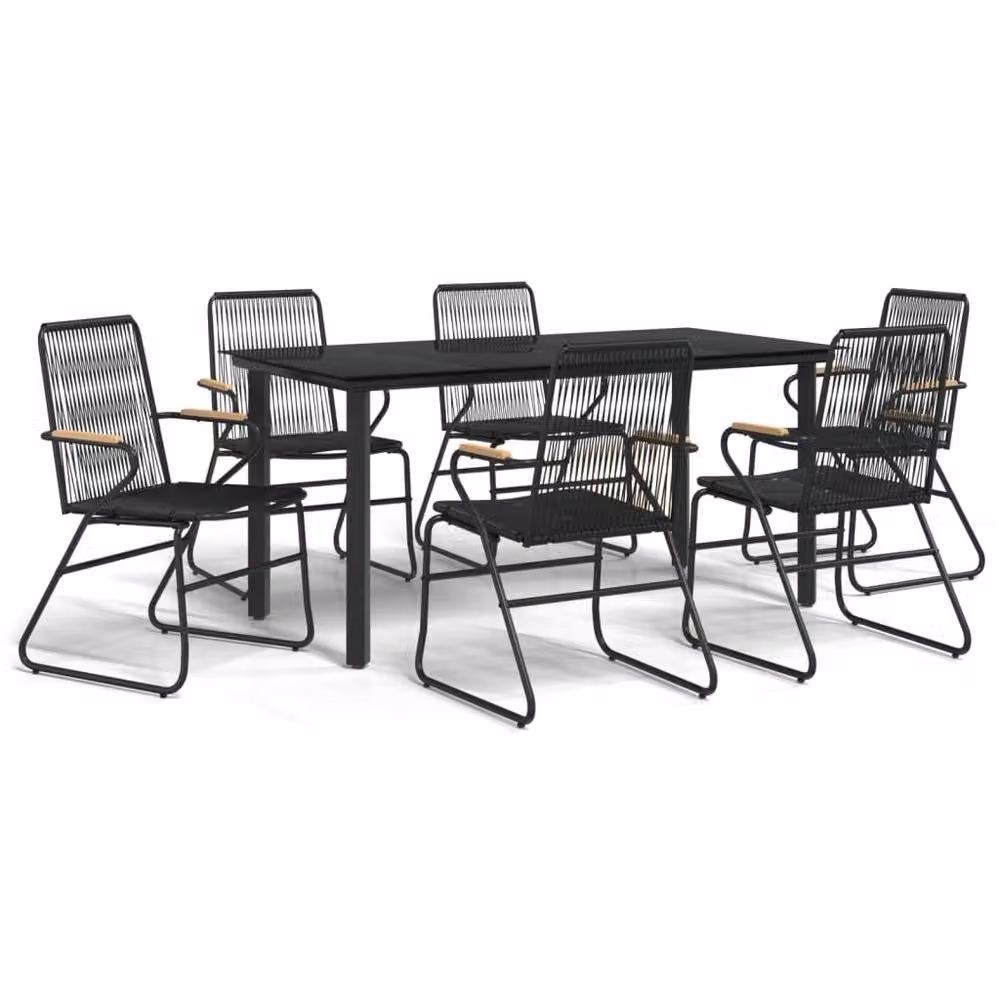 Berkfield Home Beautiful 7 Piece Black PVC Rattan Garden Dining Set – 3
