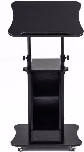 Havendro Height Adjustable Rolling Podium Stand with Tilting Top in Black