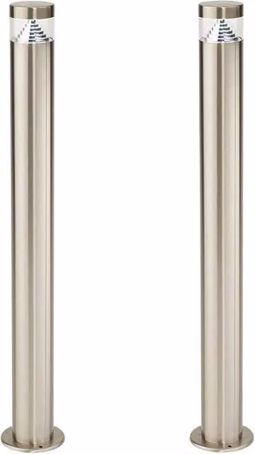 Loops 2 Pack Stepped LED Outdoor Bollard Lights in Silver Stainless Steel, Height: 80 cm