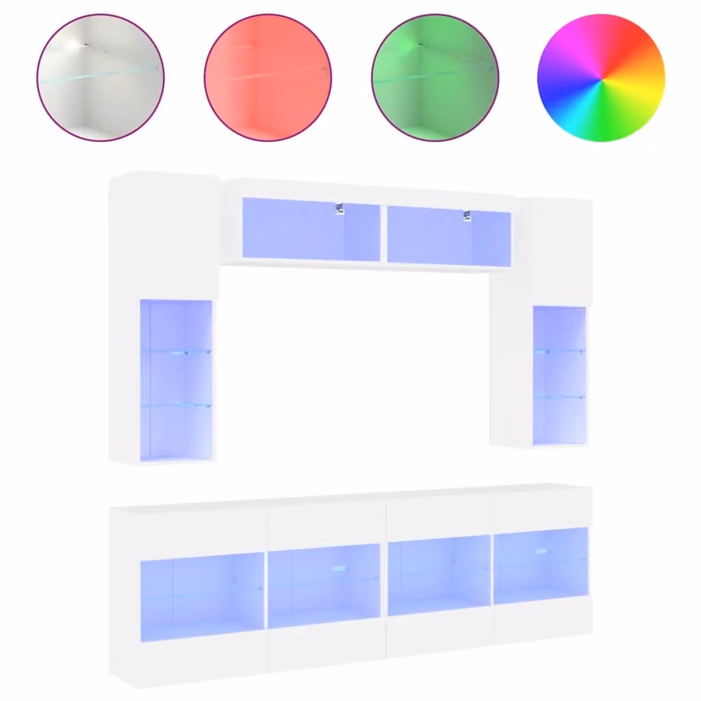 Berkfield Home 6 Piece Modern White TV Wall Cabinet and Lowboard Set with Integrated Lighting – 2