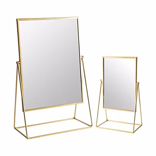 Harbour Housewares 2 Piece Gold Metal Tabletop Dressing Table Vanity Mirror Set