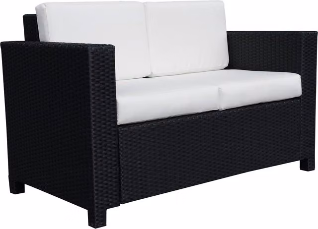 Outsunny 2 Seater Rattan Garden Sofa with Padded Cushions and Armrests, Black