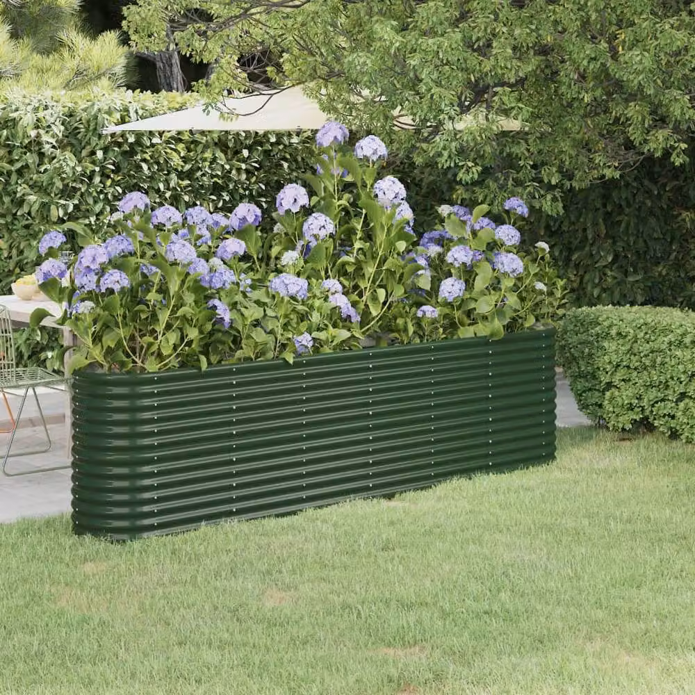 Berkfield Home Garden Powder-coated Steel Raised Bed in Green, W/D/H: 260 x 40 x 68 cm – 2
