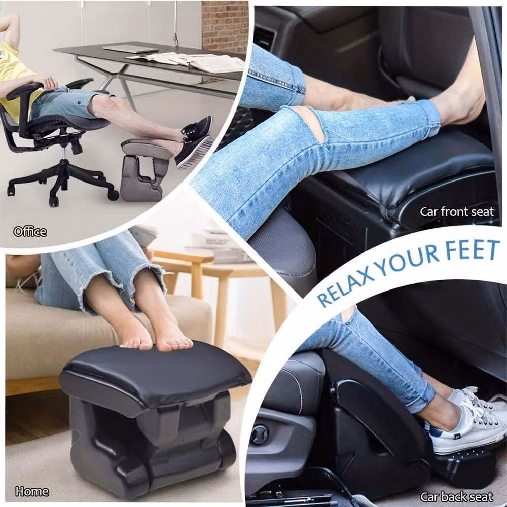 Ventryn Foldable Angle Adjustable Footstool with Soft Black Synthetic Leather Cushion – 4